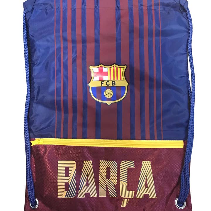 Black FC Barcelona Bar a Drawstring Cinch Bag for wholesale on Faire