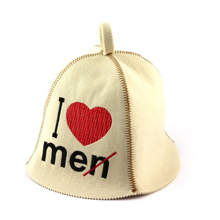Sauna Bath Hat I love me artificial felt white LA-328 for wholesale by SUNROZ