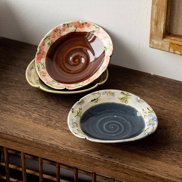 Setoyaki keramikplatta med blommönster för wholesale av MinoCraft