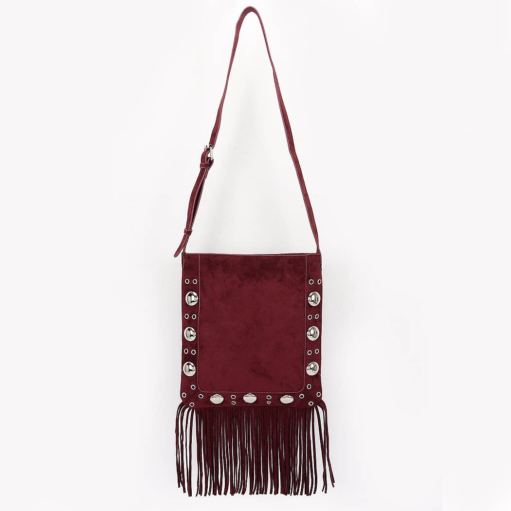 3AM BY H&D ACCESSORIES – wholesale Crossbody bag – Women's – Faux Suede Metal Studded Fringe Bag1