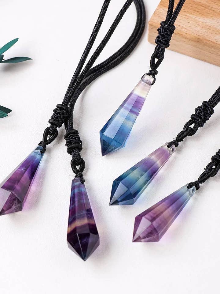Rainbow Fluorite Necklace – Crystal Point Pendant – Jewelry for wholesale by Earth's Gems BTQ