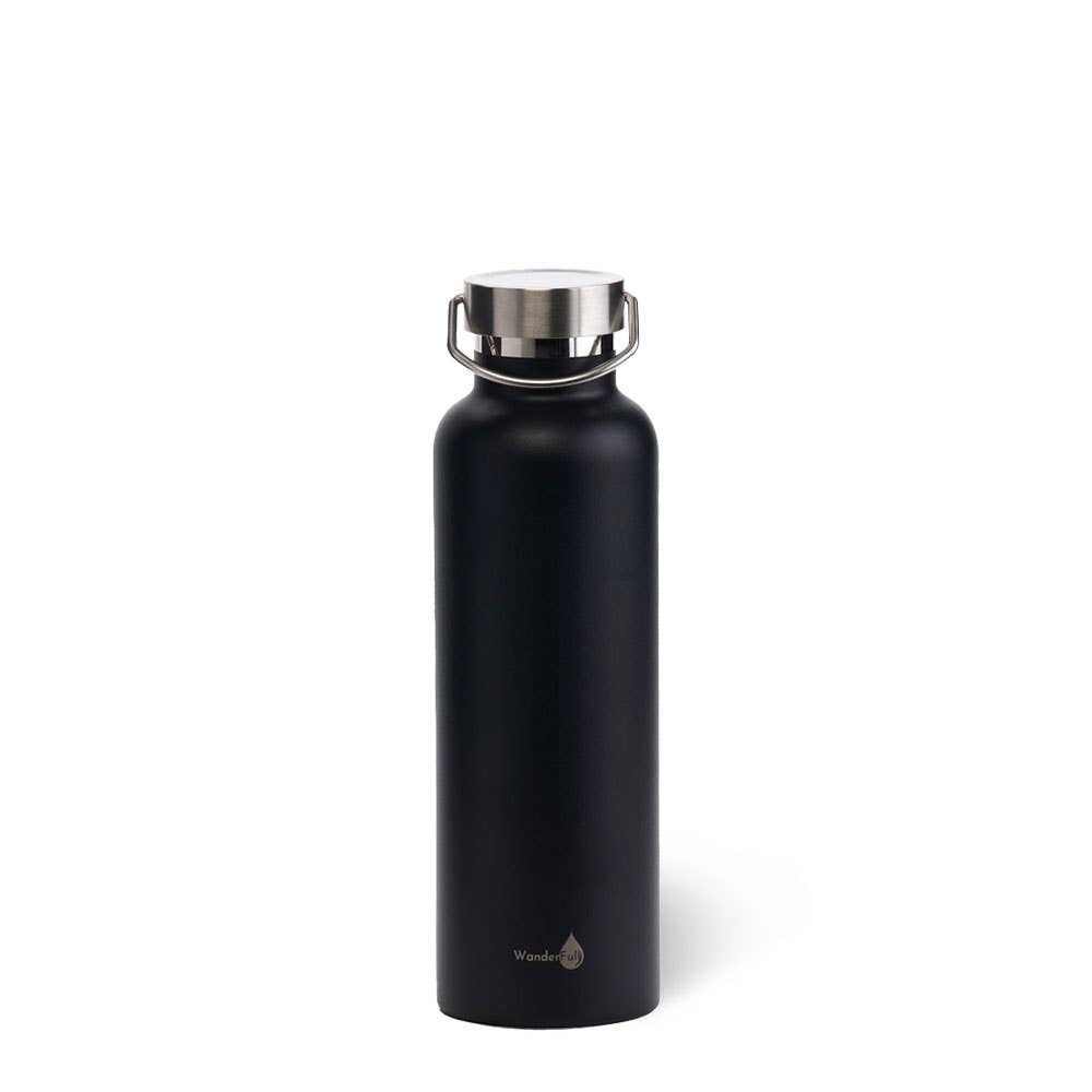 WanderFull - Wholesale Water Bottle - Black with Silver Top Stainless Steel Insulated Water Bottle- 24 Oz0