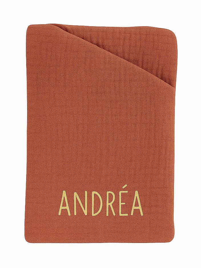 Personaliseerbare kinderbrillenkoker gewatteerd met terracotta katoenen gaas voor wholesale door MAZZANNE