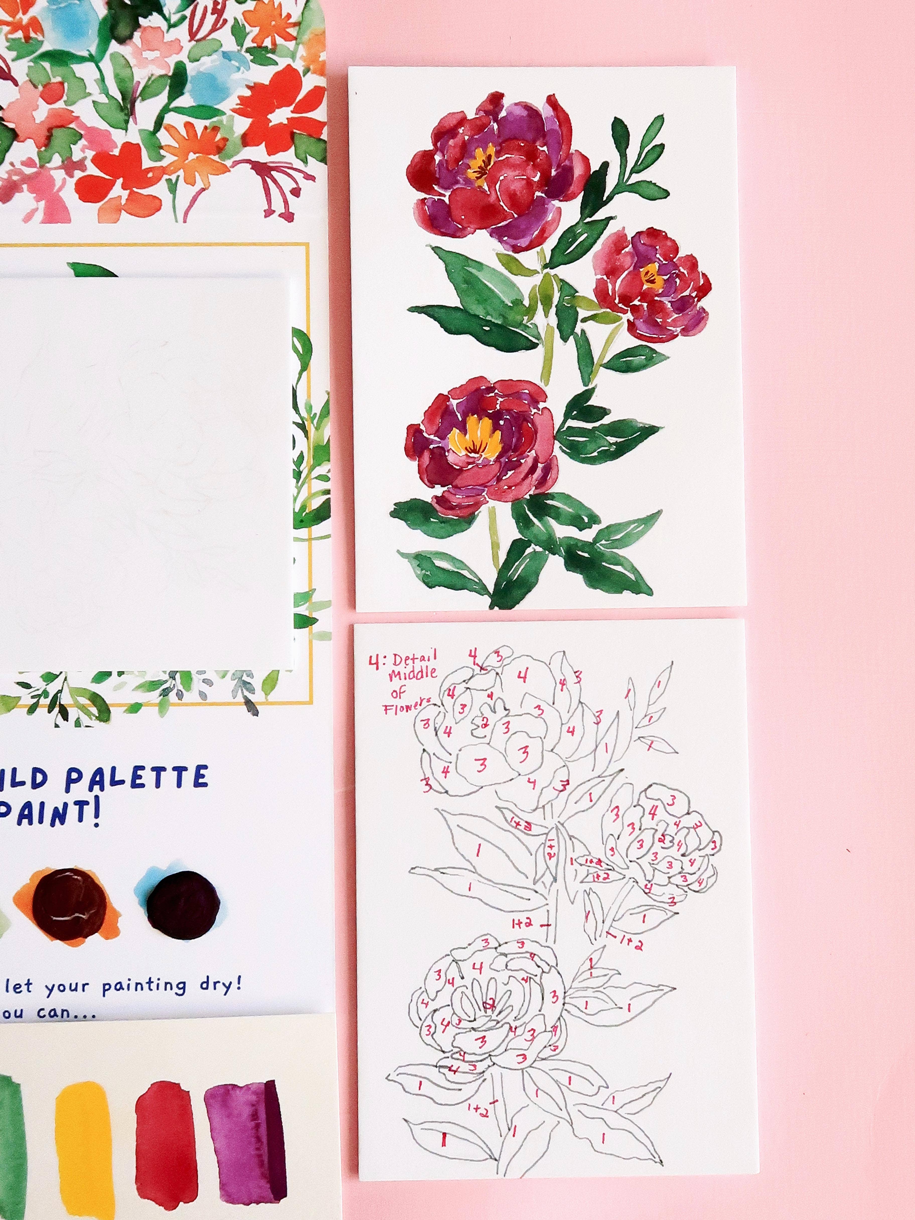 Pink Puddle Studio - Wholesale DIY Craft Kit - Peony Flower Watercolor Paint by Number DIY Kit5