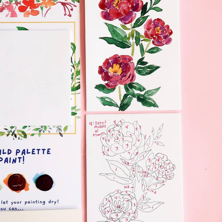 Pink Puddle Studio - Wholesale DIY Craft Kit - Peony Flower Watercolor Paint by Number DIY Kit5
