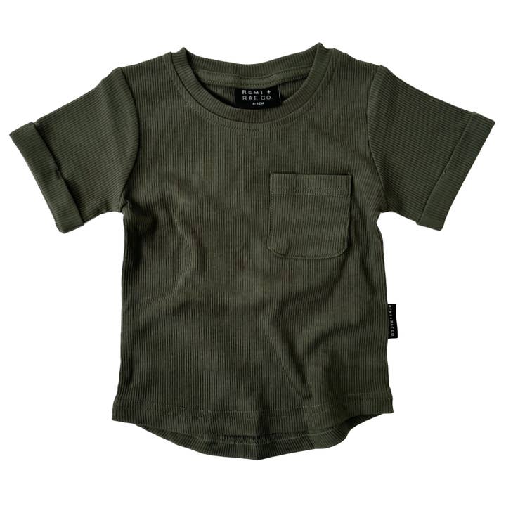 BAMBOO RIBBED POCKET TEE - HUNTER for wholesale by Remi + Rae Co.