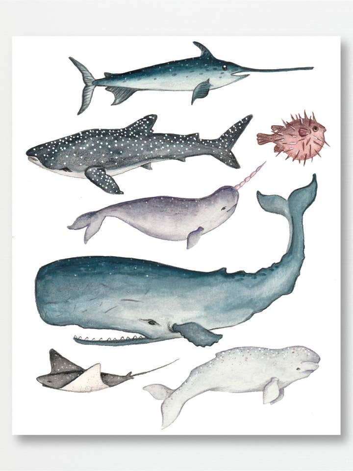Impression d'art mural d'animaux marins en aquarelle pour la vente par Fox & Fables