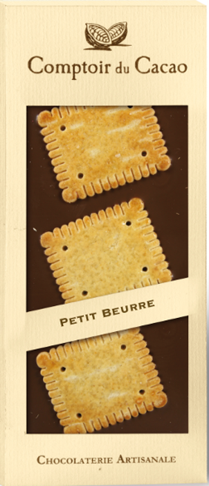 French Feast - Wholesale Chocolate Bar - Comptoir du Cacao Dark chocolate bar w/ petit beurre cookies0