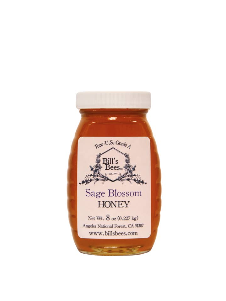 8 oz Sage Blossom Raw Honey for wholesale by Bill's Bees