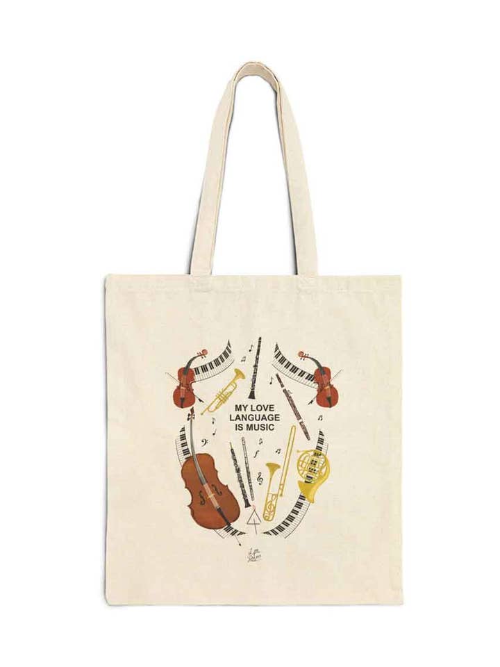 My Love Language is Music Orchestra Tote Bag for wholesale by Little Love Press