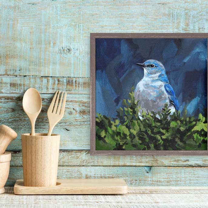 Aviær Spotlight - Bluebird Mini indrammet lærred for engroshandel hos GreenBox Art