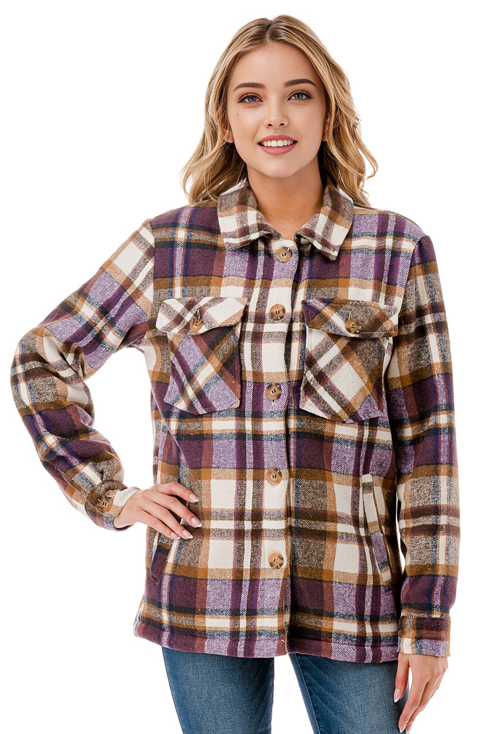 Color 5 – wholesale Skjortjacka/jackett – Dam – Flanellskjorta med rutmönster och foder av päls, med fickor.13