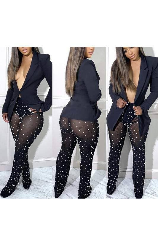 Queen Fashion - Venta al por mayor Conjuntos de top y falda - Mujer - blazer blanco a la moda con pantalones transparentes7