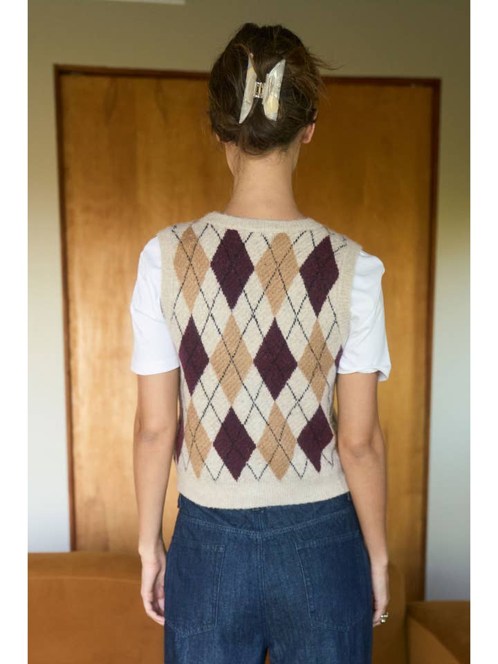 The Workshop Studio - Vente Veste sans manches – femme - GILET EN MAILLE À BOUTONS AVEC MOTIF ARGYLE9