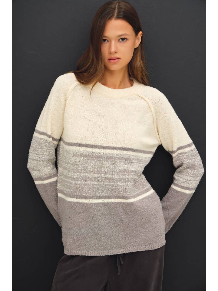 Be Cool - Wholesale Knit Sweater - Women's - SOFT FLUFFY SWEATER WITH STRIPE GRADIENT DESIGN 1