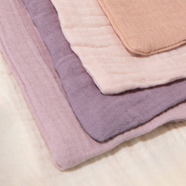Zoe Sage - Venta al por mayor Paños de lavado - Niños y bebés - Toallitas de muselina orgánica para bebés, paquete de 5, colorete de lavanda