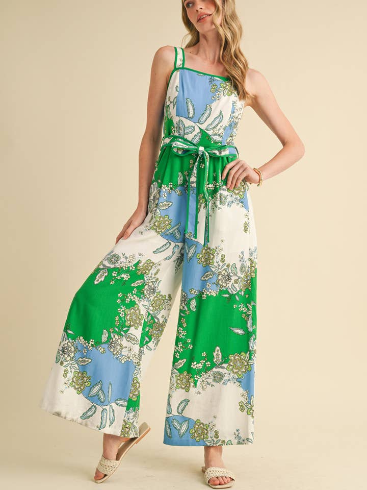 &MERCI - Wholesale Jumpsuit - Women's - FLORAL PAISLEY WIDE LEG CONTRAST BINDING JUMPSUIT MP3884