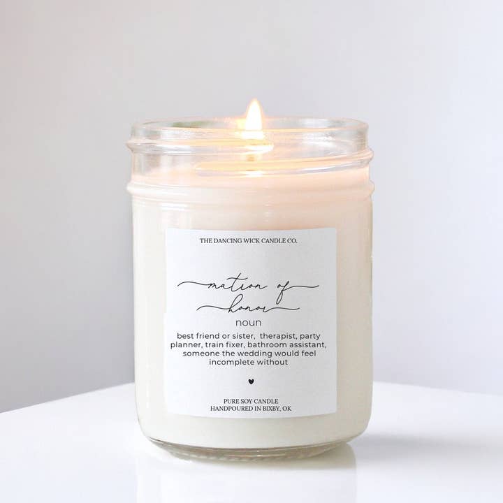 Matron of Honor Gift Candle / Wedding Cake Scent for wholesale by THE DANCING WICK CANDLES