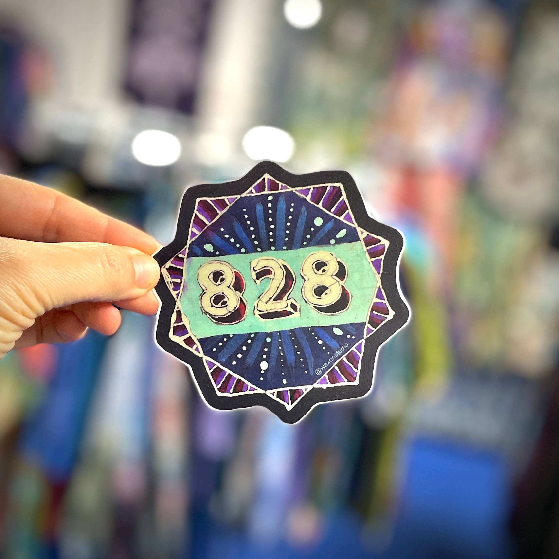 WAXON Batik & Dye Studio - Wholesale Sticker - 828 Area Code Geometric Sticker for Western North Carolina1