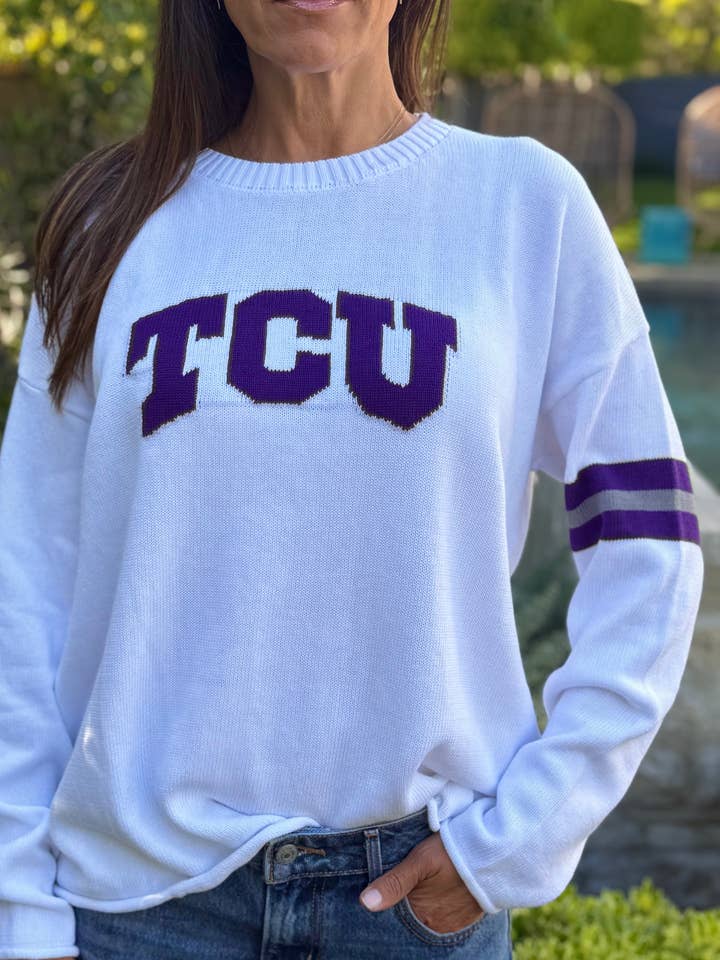 TCU Long Sleeve – Frogs White Sweater for wholesale by Newport Knits