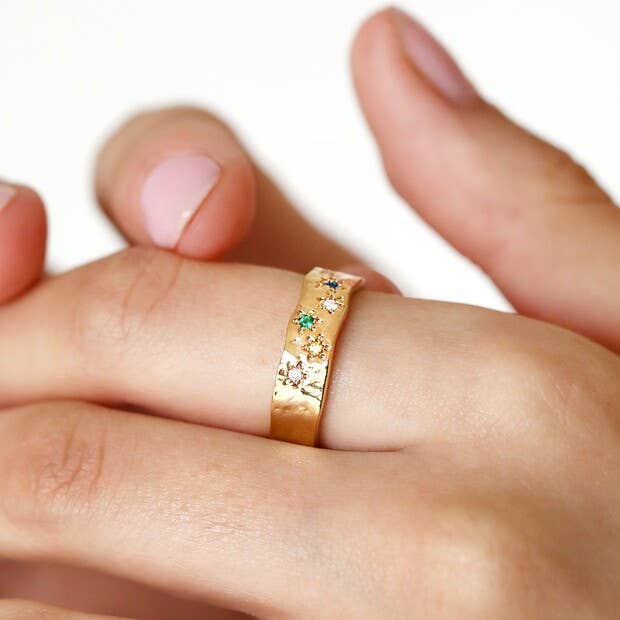 Lisa Angel - Wholesale Multi-Stone Ring - Multicoloured Crystal Daisy Band Ring in Gold1