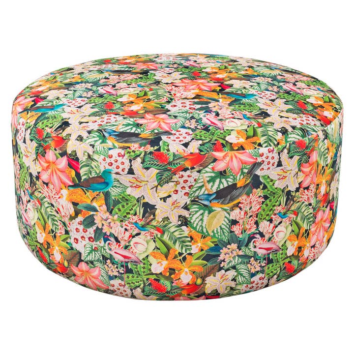 Febland – wholesale Pouf – Round Fabric Pattern Pouffe - Myrtle & Mary Tropical Bomb