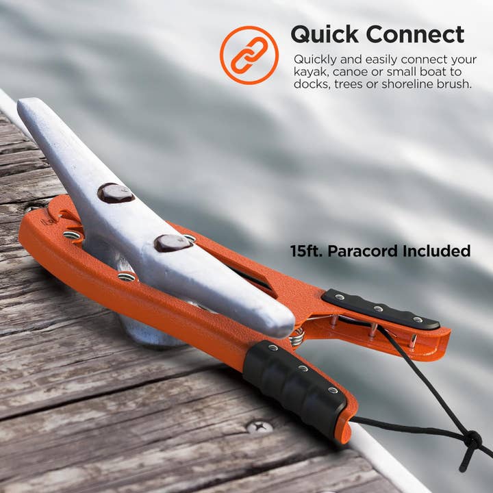 Infinite Basics - Wholesale Sporting Accessories - Original® BAX-JAW Kayak Anchor Clamp Grip - Wide 5.25" Self Locking Tension Jaw with Floating Pouch and 15' Paracord 550 Rope, Kayaking Accessories (Corrosion-Proof Steel)6