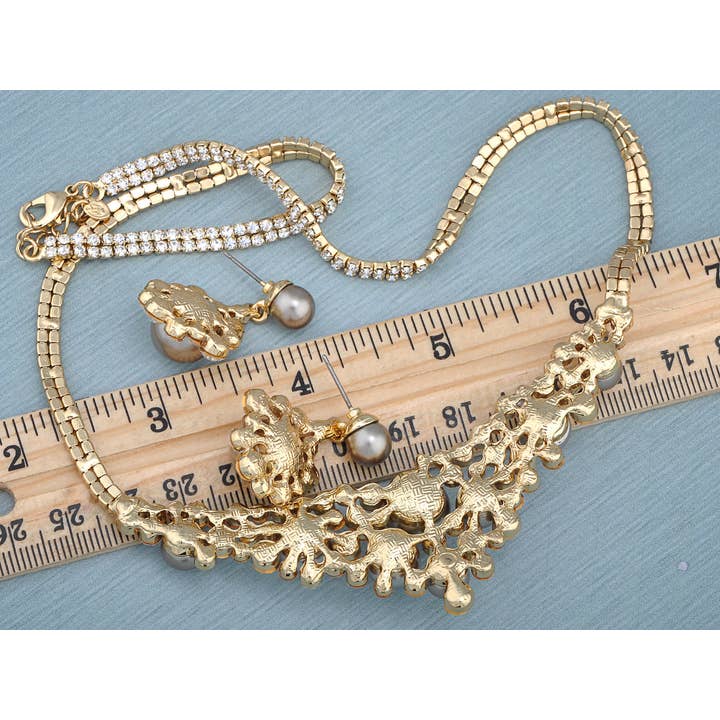 AK Brand – Engroshandel Smykkesæt – Swarovski Krystal Antik Brude Grå Perlehalskædesæt2