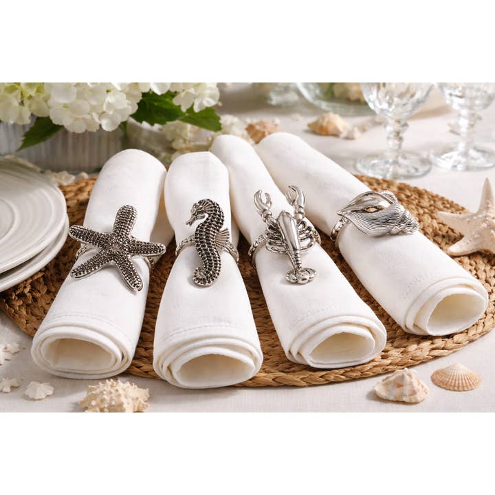Coastal Sea Creatures Design Napkin Rings - Set of 4 for wholesale by Fennco Styles