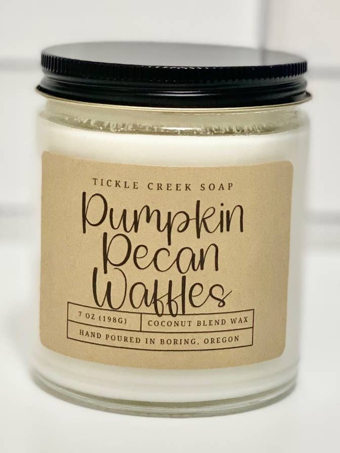 Vela en tarro de vidrio transparente con forma de gofres con forma de calabaza y nueces, 7 onzas  para venta al por mayor de Tickle Creek Soap