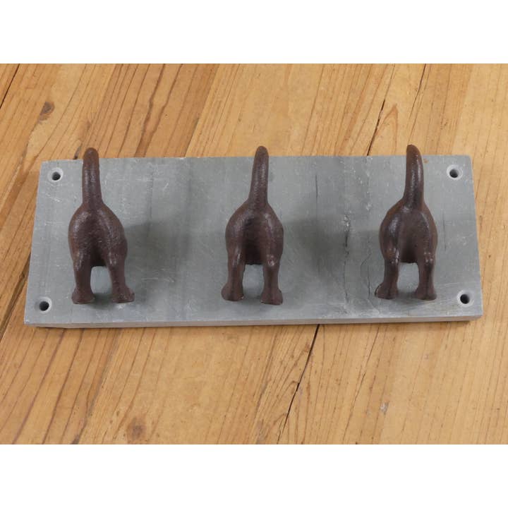 Midwest Craft House - Wholesale Wall Hook - 3 DOG TAIL COAT HOOKS ON SLATE BACKING