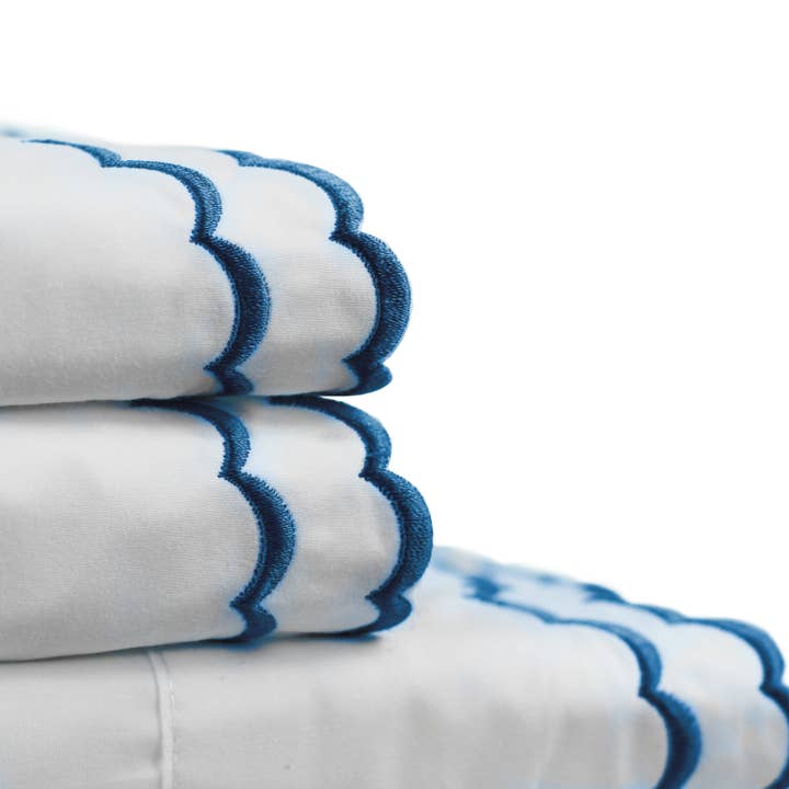 Mélange Home - Wholesale Sheet Set - Double Scallop Embroidered Cotton Percale Sheet Set4