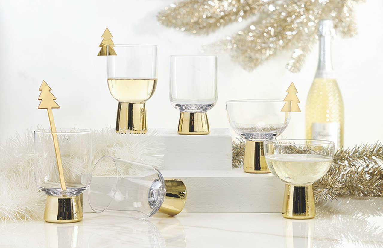 Santa Barbara Design Studio by Creative Brands - Wholesale Wine/Cocktail Glass Markers - Mirrored Gold Tree Drink Markers - Set of 42