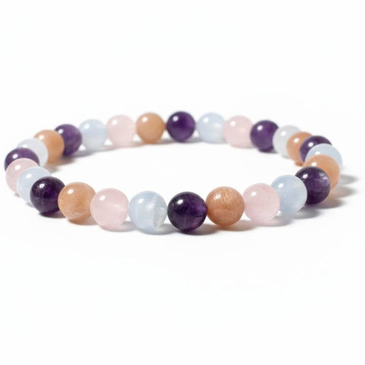 La Boîte à Cailloux - Wholesale Beaded Bracelet - Multi aquamarine bracelet, lepidolite, sunstone, rose quartz A+ (5-6mm beads)