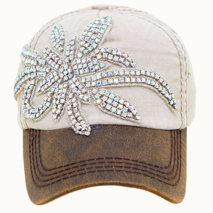 Olive & Pique - Wholesale Baseball Cap - Women's - Floral Vine Bejeweled Glitz Two-Toned Cap, Adjustable