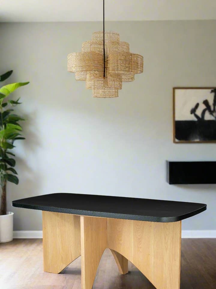 Rectangular Rounded Edges Dining Table for 6, Black and Oak for wholesale by Statements by J