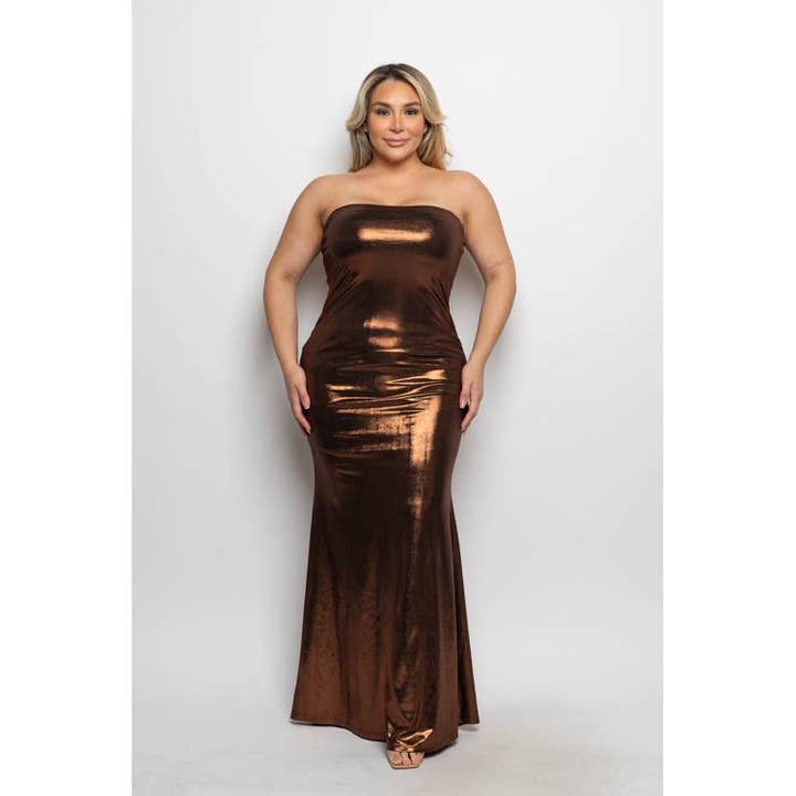 PLUS SIZE METALLIC FOIL BODYCON MAXI TUBE DRESS for wholesale by Curve Market