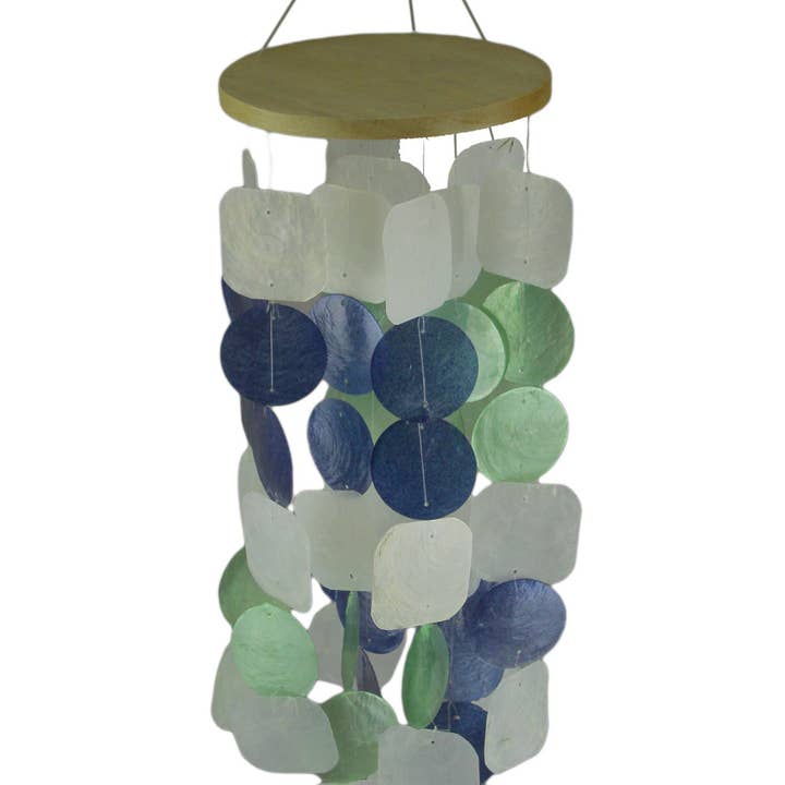 Zeckos - Wholesale Wind Chime - Blue Green and White Capiz Shell Mini Wind Chime
