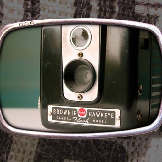 Vintage Brownie Hawkeye Camera Belt Buckle for wholesale by Regan Flegan