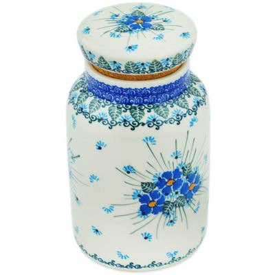 Jar with Lid 7" Forget Me Not Theme UNIKAT for wholesale by Polmedia Polish Pottery