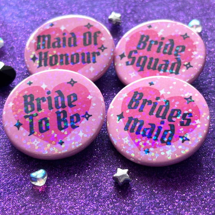 Emo Goth Alternative Bridal Party Holographic Badges for wholesale by Magical Meow