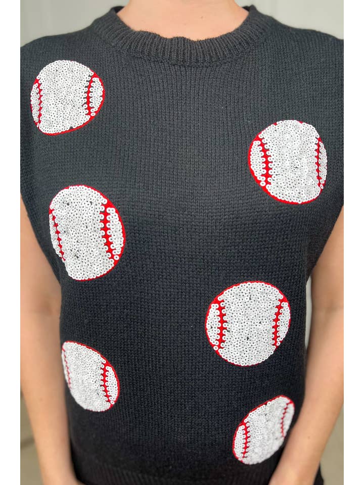 Black Had Me At Baseball Sweater Vest for wholesale on Faire7