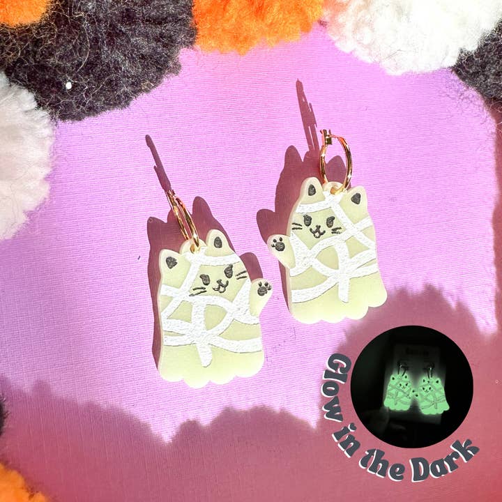 Sunnie Creative - Wholesale Dangle Earrings - Mummy Glow in the Dark Cat0
