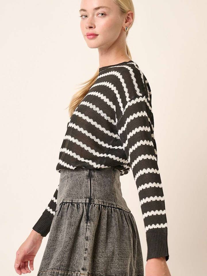mittoshop - Wholesale Knit Sweater - Women's - TEXTURE STRIPE ZIPPER BACK SWEATER