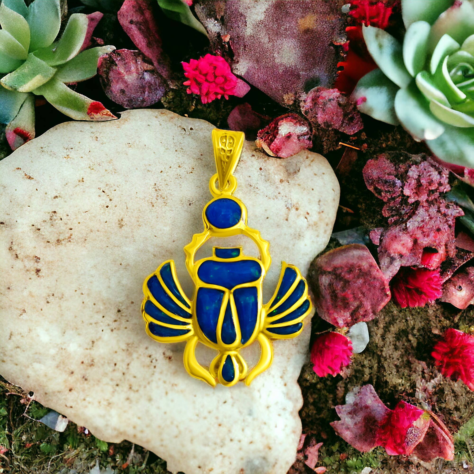 ALADDIN'S LAMP JEWELRY - Wholesale Individual Charm/Pendant - Gold Winged Royal Scarab Of Regeneration Blue Opal Pendant9