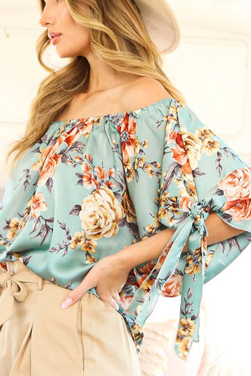 Vine & Love – Engroshandel Bluse - Dame – Blomstret Satinbluse med Bare Skuldre Top VT813088