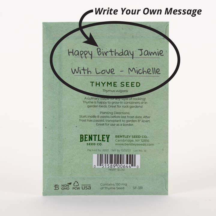 Bentley Seed Co. - Wholesale Birthday Card - It's Birthday Thyme - Thyme Seed Packets