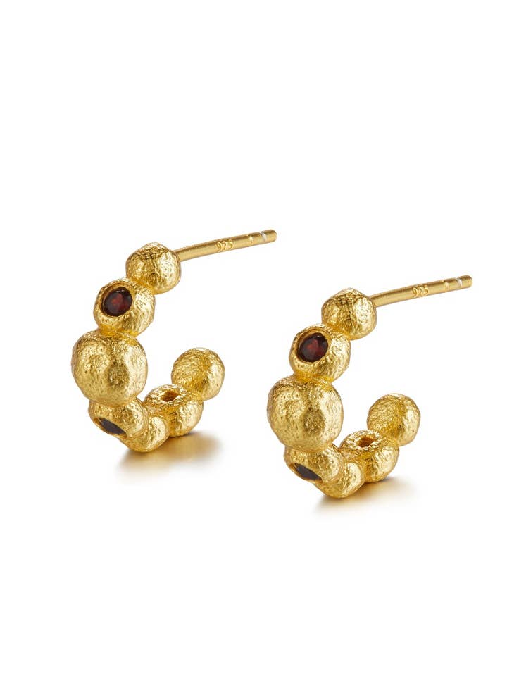 Nebu Red Garnet Gold Vermeil Bubble Hoop Earrings for wholesale by Janus
