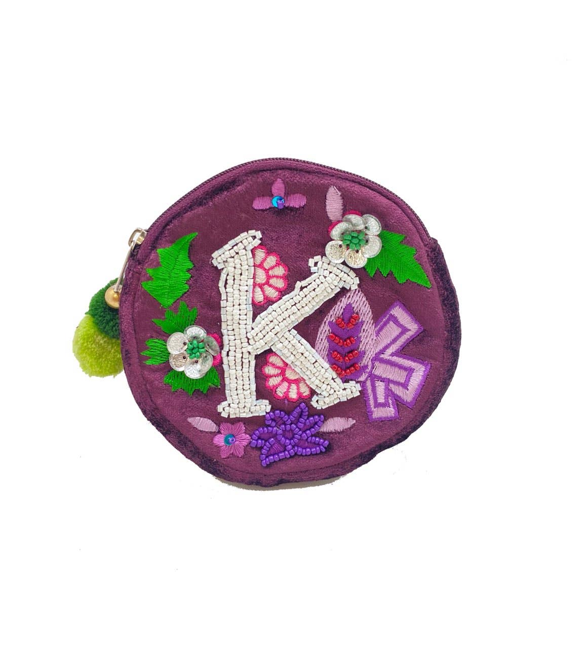 Pizzazz, Inc. - Wholesale Coin Purse - Women's - "K" PURPLE VELVTE BEADED POUCH0
