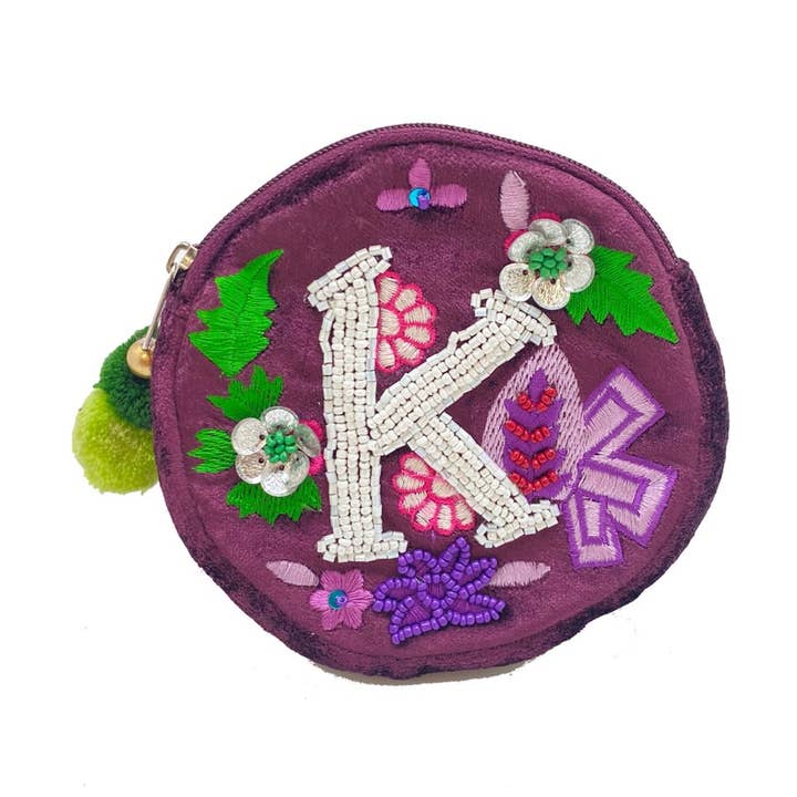 Pizzazz, Inc. - Wholesale Coin Purse - Women's - "K" PURPLE VELVTE BEADED POUCH0